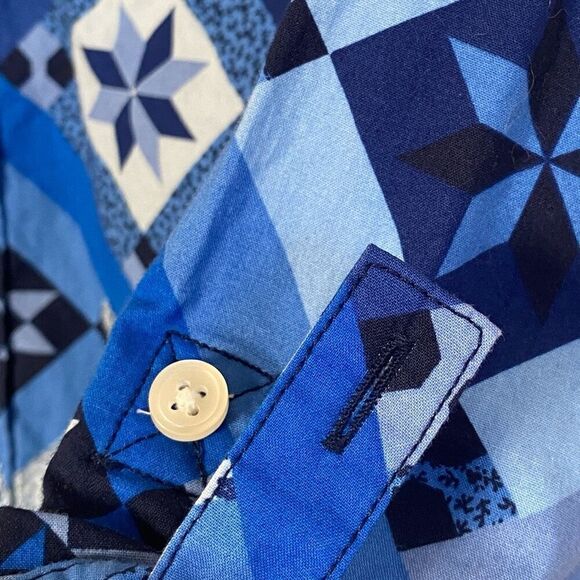 Lands End Blue Quilt Print Long Sleeve Button Down Shirt Size S - Picture 6 of 11